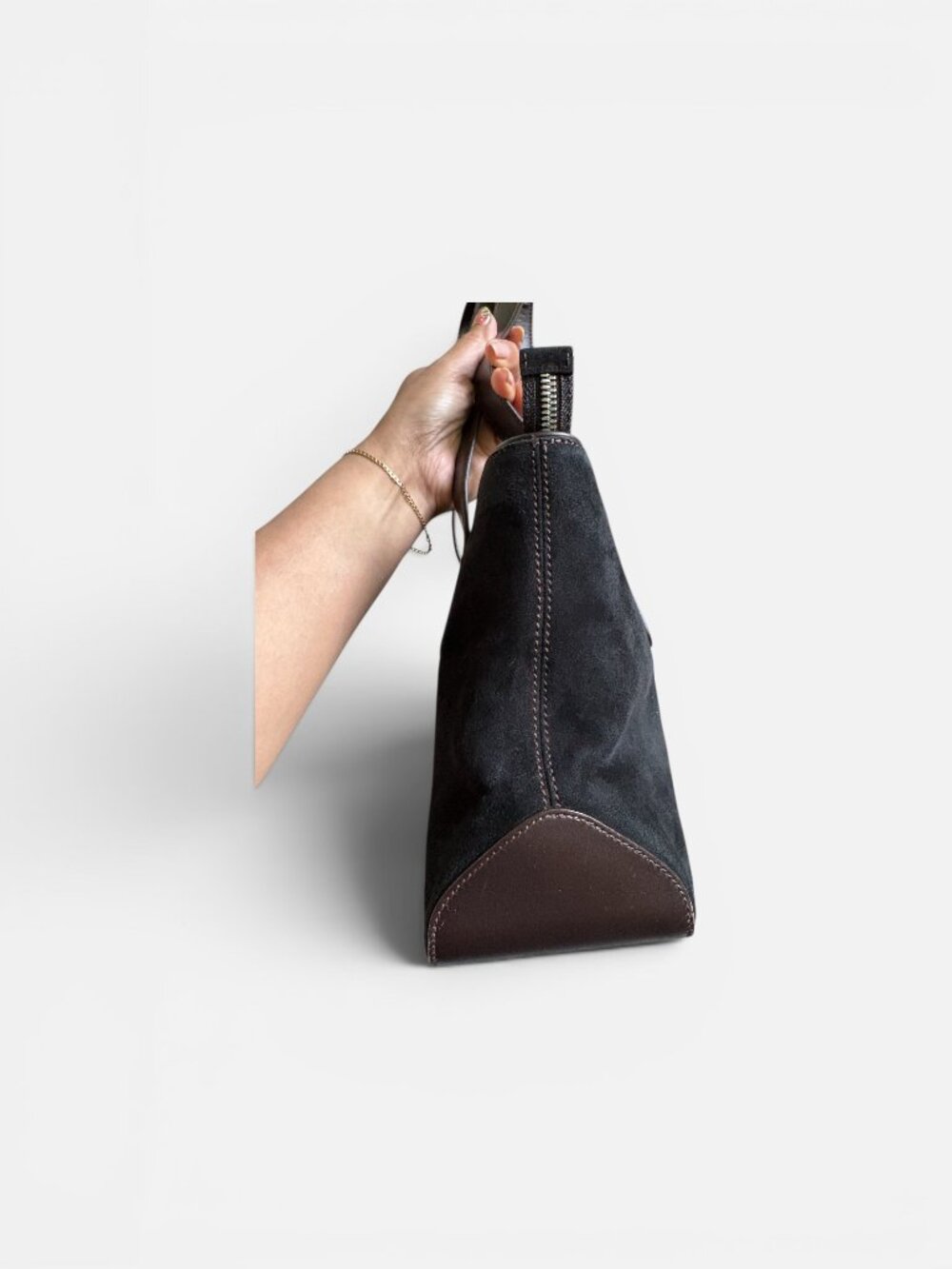 Ferragamo Vintage Suede Tote Dark Brown with Leather Trim - Picture 4 of 8